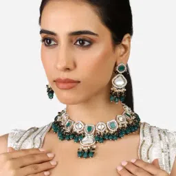 Zaveri Pearls Green Black Cluster Beads Dazzling Stones Bridal Necklace & Earring Set-ZPFK17348-picture-10