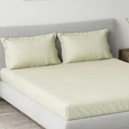 DDecor Beige Cotton 180TC Bedsheet with 2 Pillow Cover image 2