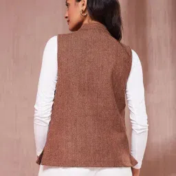 Fabindia Beige Regular Fit Woven Nehru Jacket image 2