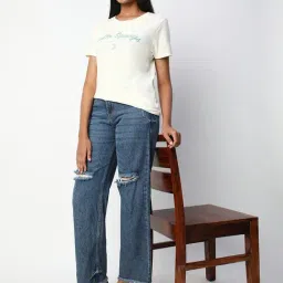 R&B Off White Cotton Graphic Print Regular Fit T-Shirt image 4