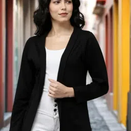 Kryptic Black and Red Cotton Solid Open Front Shrug with Pockets, Pack of 2 image 4