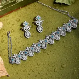 Voylla Silver Before Sunrise Tuhina Necklace & Earring Set-image-60