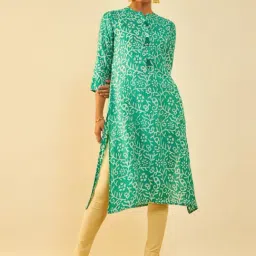 Soch Turquoise Blue Viscose Batik Print Straight Kurta with Tassel Accent-image-37