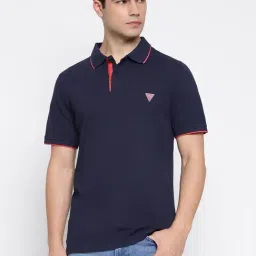 Guess Tech Stretch Piquet Smart Blue Solid Polo Collar Slim Fit T-Shirt-picture-29