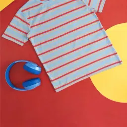 Pantaloons Junior Kids Blue & Red Cotton Striped T-Shirt-picture-38