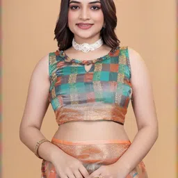 Mufa Floral Digital Printed Zari Border Saree With Unstitched Blouse Piece image 4