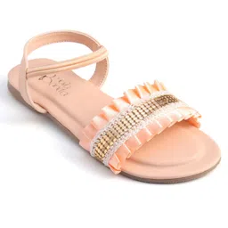 Hola Bonita Party Wear Sandals Pleated Detailing - Orange-image-84