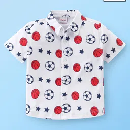 Babyhug 100% Cotton Knitted Half Sleeves Shirt Football Print - White-picture-24
