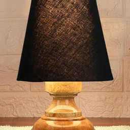 Devansh Black cotton Natural Wood Table Lamp-picture-17