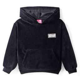 Little Kangaroos Fleece Knit FullSleeves Hooded Sweatshirt with Patch Detailing & Kangaroo Pockets - Black-picture-5