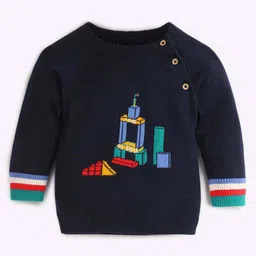 Somersault Cotton Full Sleeves Building Blocks Designed Sweater - Blue image 1