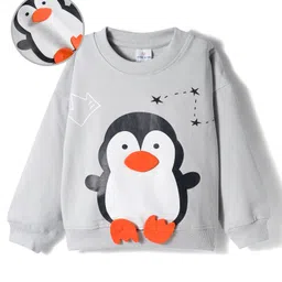 Mark & Mia Terry Full Slevees Oversizes Sweatshirt with Graphics Penguin Print & Paw Applique Detailing - Grey Melange-picture-17