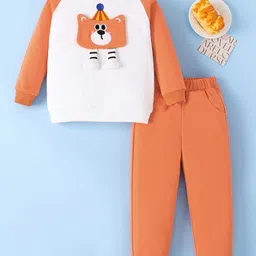Mark & Mia Full Raglan Sleeves WinterT-Shirt & Lounge Pant Set With Tiger Applique - Orange-picture-28