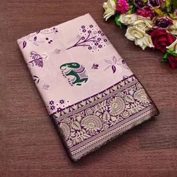 Vovar Ethnic Motifs Woven Design Zari Saree With Blouse Piece-image-33