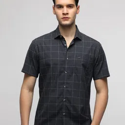 Crocodile Men Comfort Spread Collar Windowpane Checked Cotton Casual Shirt-image-56