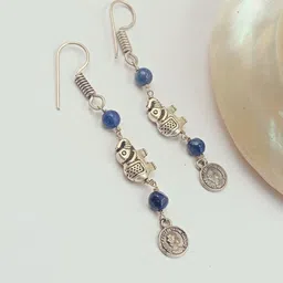 Shrim jewels Brass-Plated Lapis Lazuli Beaded Animal Shaped Oxidised Drop Earrings-picture-17