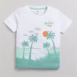 Little Ninja Cotton Half Sleeves Tropical Theme Printed Coordinating Tee & Shorts Set - Green image 4