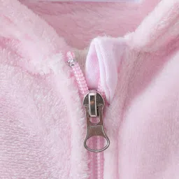 Kookie Kids Full Sleeves Winter Wear Hooded Sweatjacket & Lounge Pant Set with Bunny Patch- Pink image 4