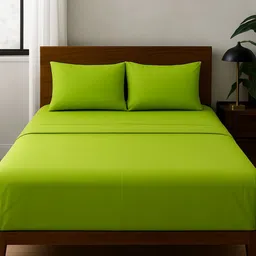 Bedbathandbliss Green Satin 300 TC Super King Bedsheet Set 2.74 m x 2.74 m-picture-17