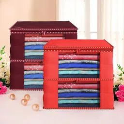 Kuber Industries Maroon & Red 4 Pieces Foldable Wardrobe Drawer Organisers-picture-39