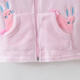 Kookie Kids Full Sleeves Winter Wear Hooded Sweatjacket & Lounge Pant Set with Bunny Patch- Pink image 5