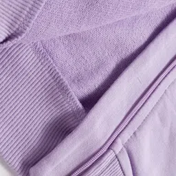 Primo Gino 100% Cotton French Terry Knit Full Sleeves Hooded Sweatjacket With Text Print - Lilac image 5