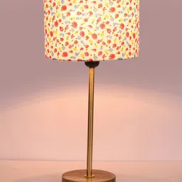 Devansh White & Pink Printed Cylinder Shaped Wooden Contemporary Table Lamp image 3