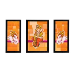 eCraftIndia Set of 3 Orange & Beige Lord Ganesha Satin Matt Textured UV Wall Arts image 3