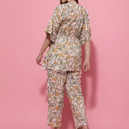 TAG 7 Yellow & White Cotton Floral Print Kaftan Pants Set image 2