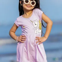 Nap Chief Girls Lavender Cotton Relaxed Fit Printed Casual Dress image 3