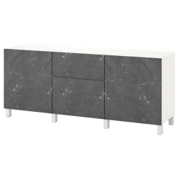 ikea bestå Storage combination with drawers, white Bergsviken/Stubbarp/black marble effect, 180x42x74 cm image 1
