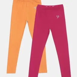 TWIN BIRDS Kids Pink & Yellow Cotton Regular Fit Leggings (Pack of 2)-picture-25