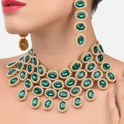 Zaveri Pearls Green & Pearl White Alloy Necklace & Earring Set-ZPFK8645-image-34