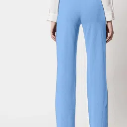 SELVIA Sky Blue Regular Fit Mid Rise Trousers image 2