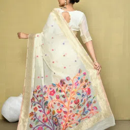 Elora Off-White Cotton Embroidered Saree With Blouse image 2