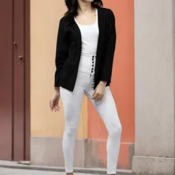 Kryptic Black and Charcoal Melange Cotton Solid Open Front Shrug with Pockets, Pack of 2 image 5