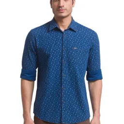 Parx Blue Pure Cotton Slim Fit Printed Shirt-picture-14