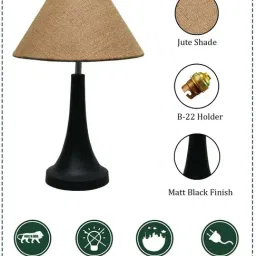 Homesake Brown & Black Metal Cone-Shaped Table Lamp With Fabric Shade image 5