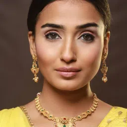 Aatmana Gold-Plated Red & Green Stone Studded & Pearl Drop Necklace Set image 2