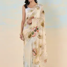 navyasa by liva Yellow Printed Saree With Unstitched Blouse-image-31
