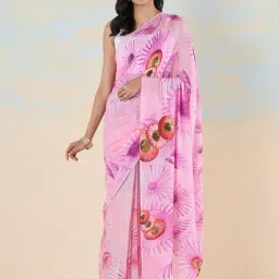 navyasa by liva Pink Printed Saree With Unstitched Blouse-picture-31