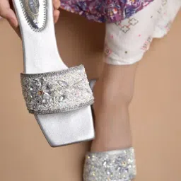 Shoetopia Kids Silver Ethnic Sandals-picture-20