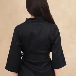 RAREISM Black Cotton Blend Solid Three-Quarter Sleeves Top image 2