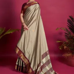 Satrani Beige Woven Saree With Unstitched Blouse image 2
