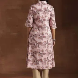 Libas Pink Cotton Floral Print A Line Kurta image 2