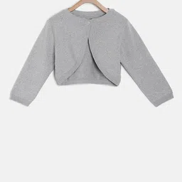 MINI KLUB Girls Silver-Toned & Grey Solid Crop Open Front Shrug image 1