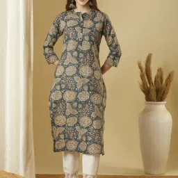 Fashor Green Pure Cotton Regular Fit Printed Kurta-picture-12