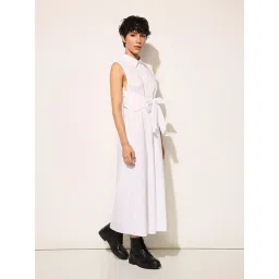 Only White Cotton Solid Sleeveless Dress image 3