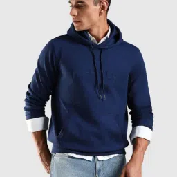 Tommy Hilfiger Blue Cotton Regular Fit Logo Printed Hooded Sweatshirt image 5