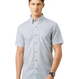 Burnt Umber Blue Cotton Regular Fit Floral Print Shirt-image-13